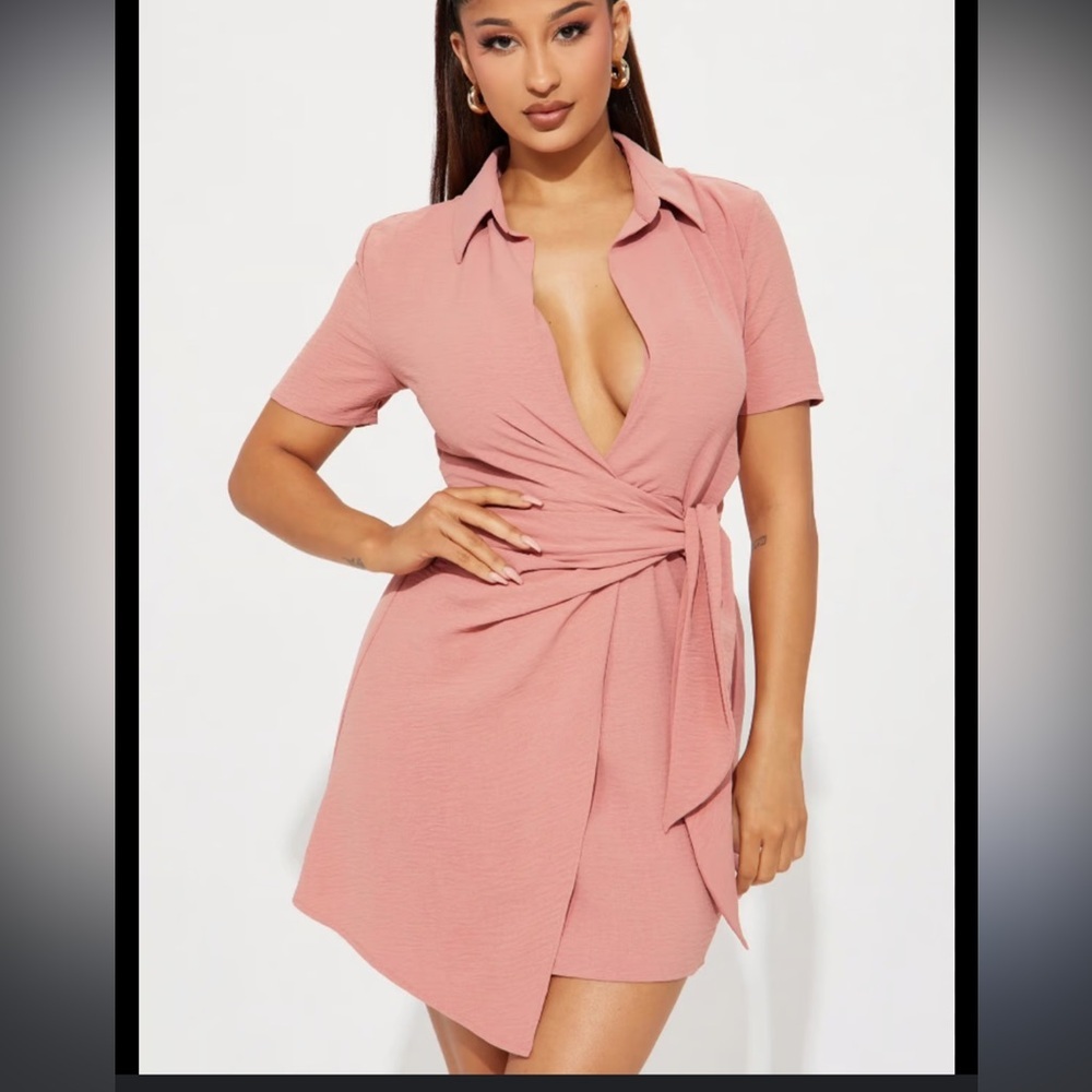 Fashion Nova Pink Wrap Mini Dress